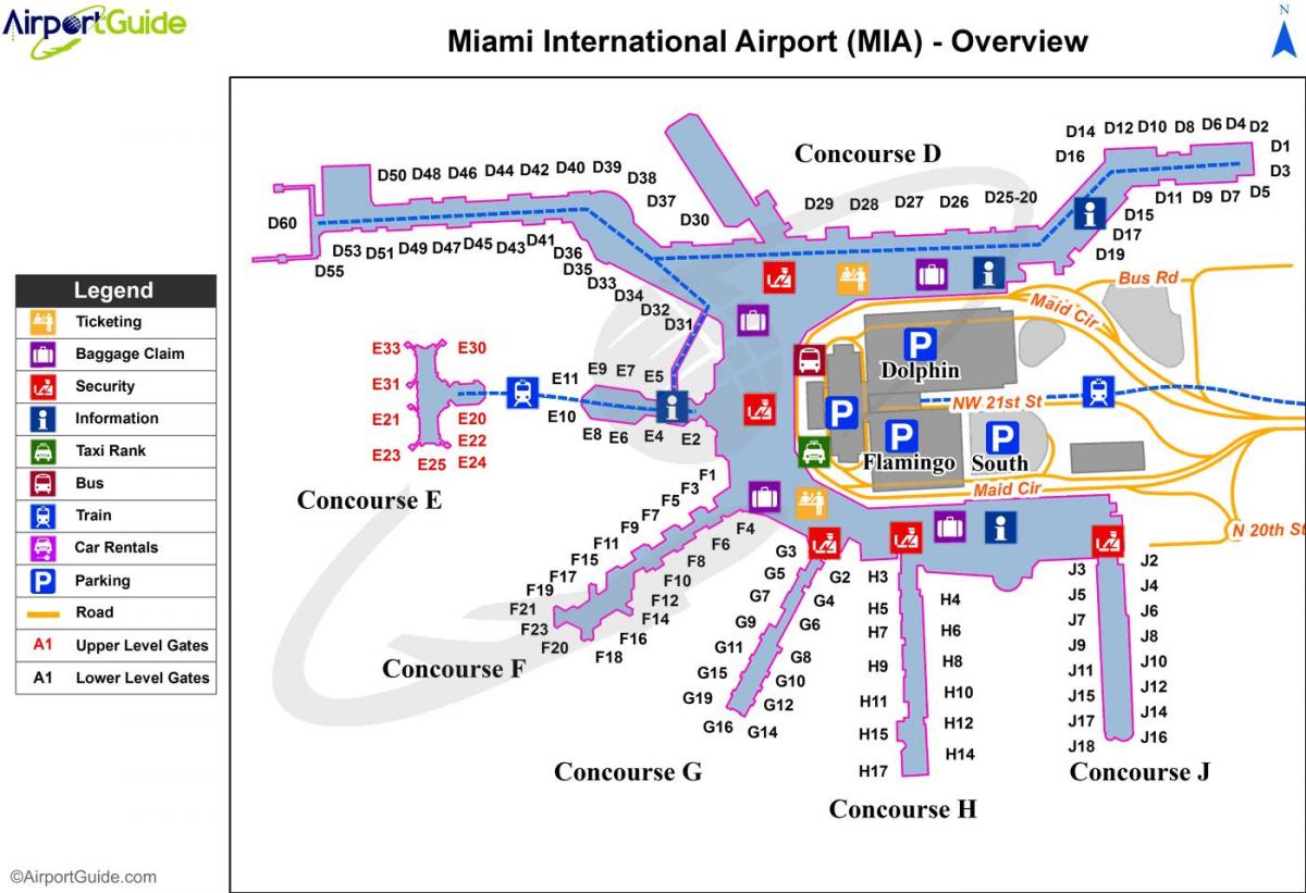 mapa letiště Miami international