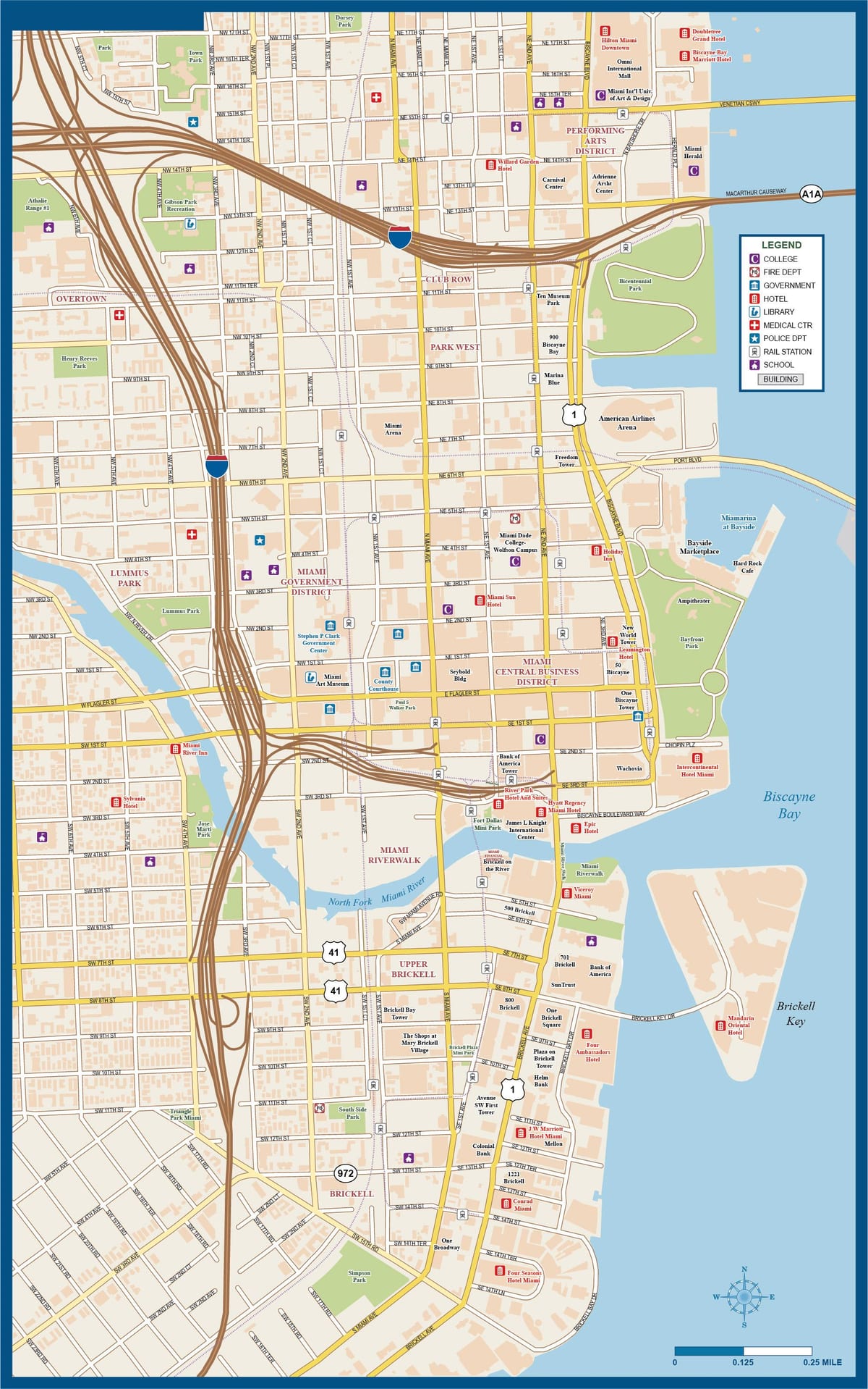 mapa města Miami