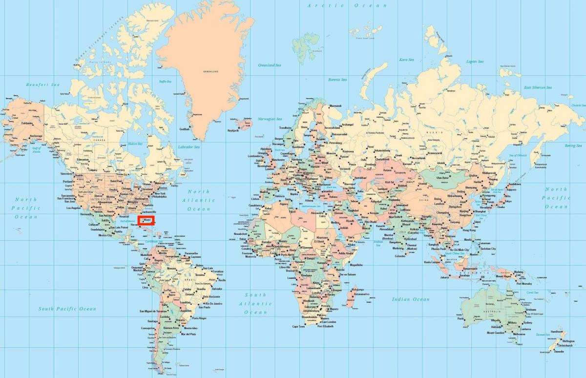 Miami polohu v mapě světa
