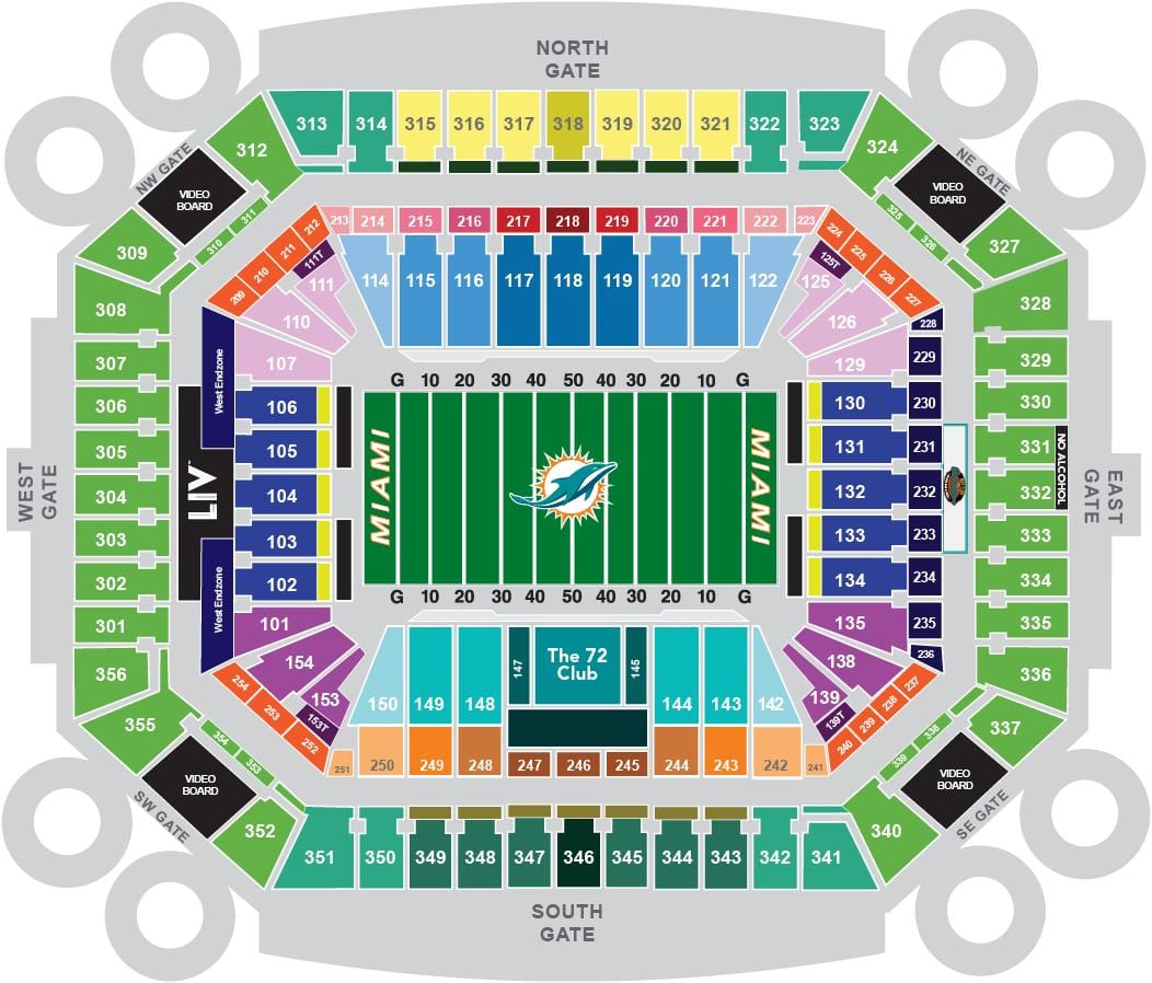 Sun Life stadium sezení mapě
