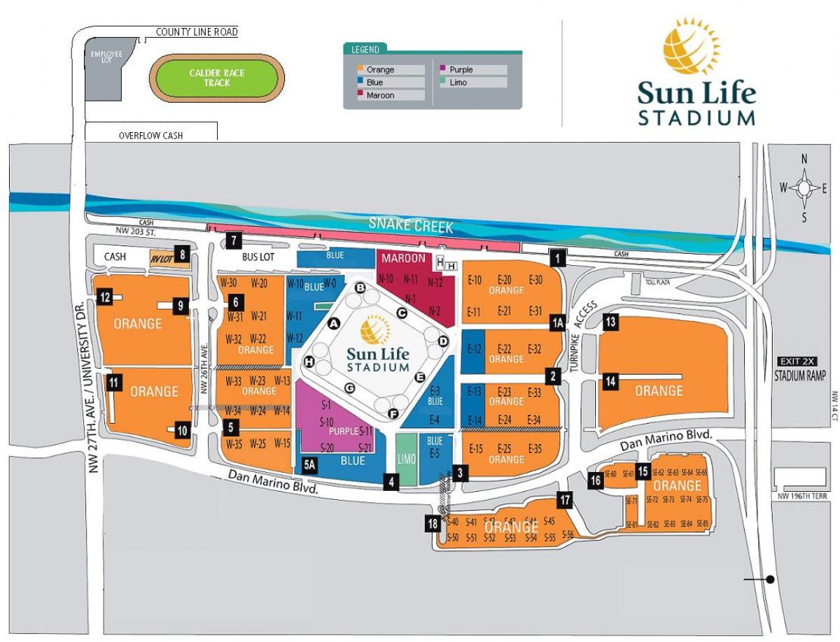 Sun Life stadium parkoviště mapě
