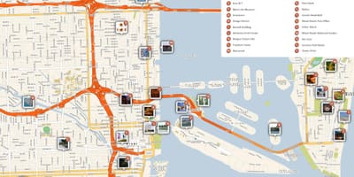 Miami turistických atrakcí mapě